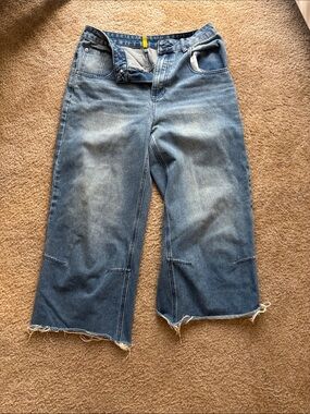 Cropped Wide-Leg Blue Ankle Jeans